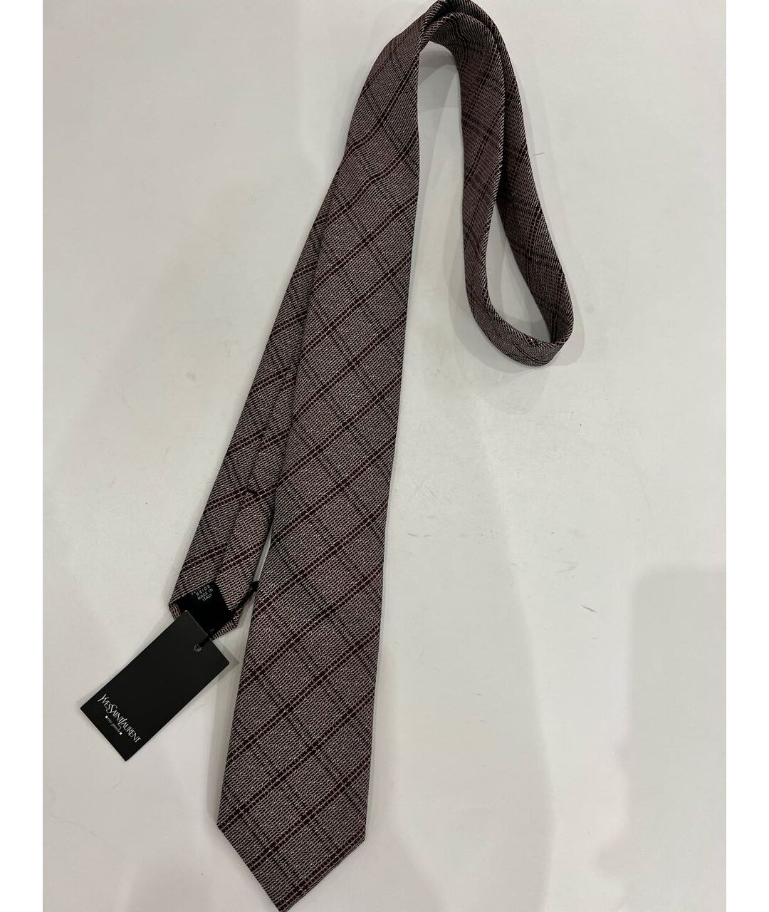 SAINT LAURENT Бордовый шелковый галстук, фото 4