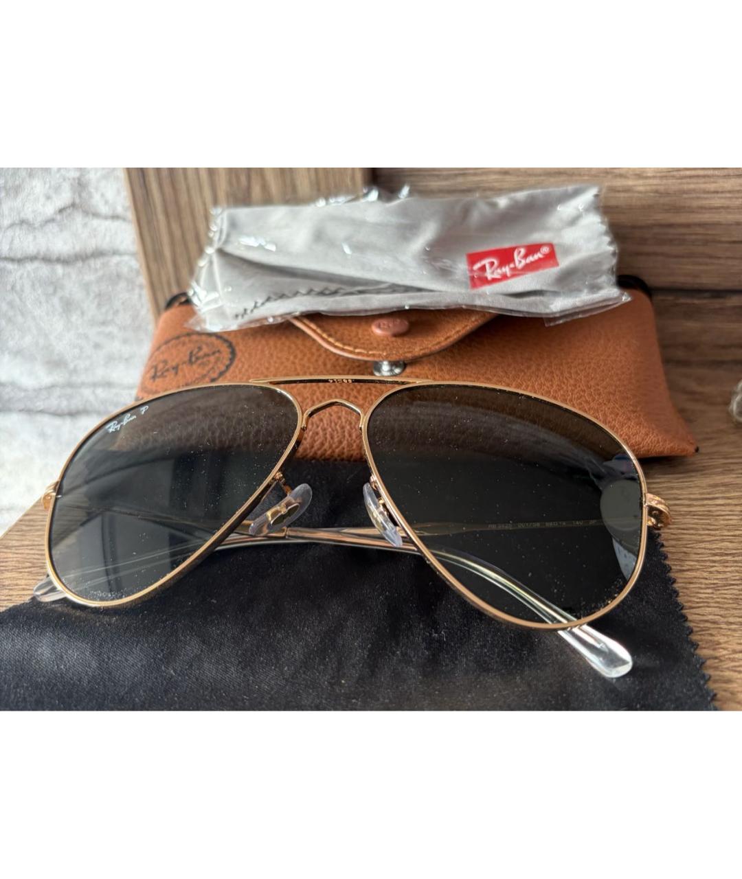 RAY BAN Золотые металлические солнцезащитные очки, фото 4