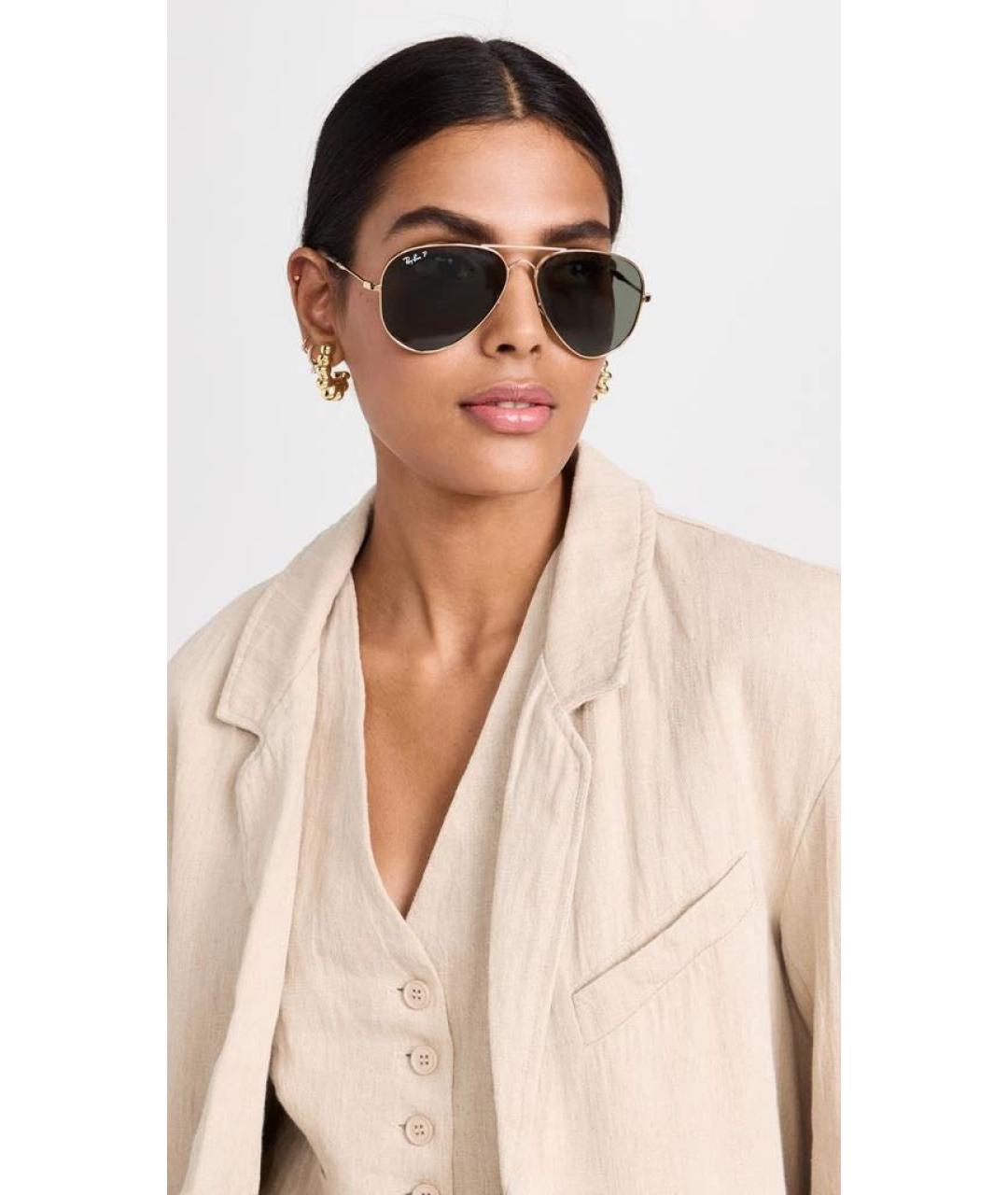 RAY BAN Золотые металлические солнцезащитные очки, фото 7