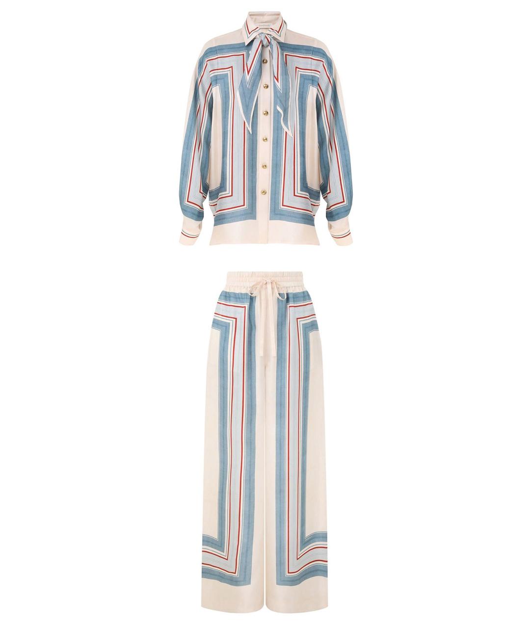 ZIMMERMANN Голубой шелковый костюм с брюками, фото 1