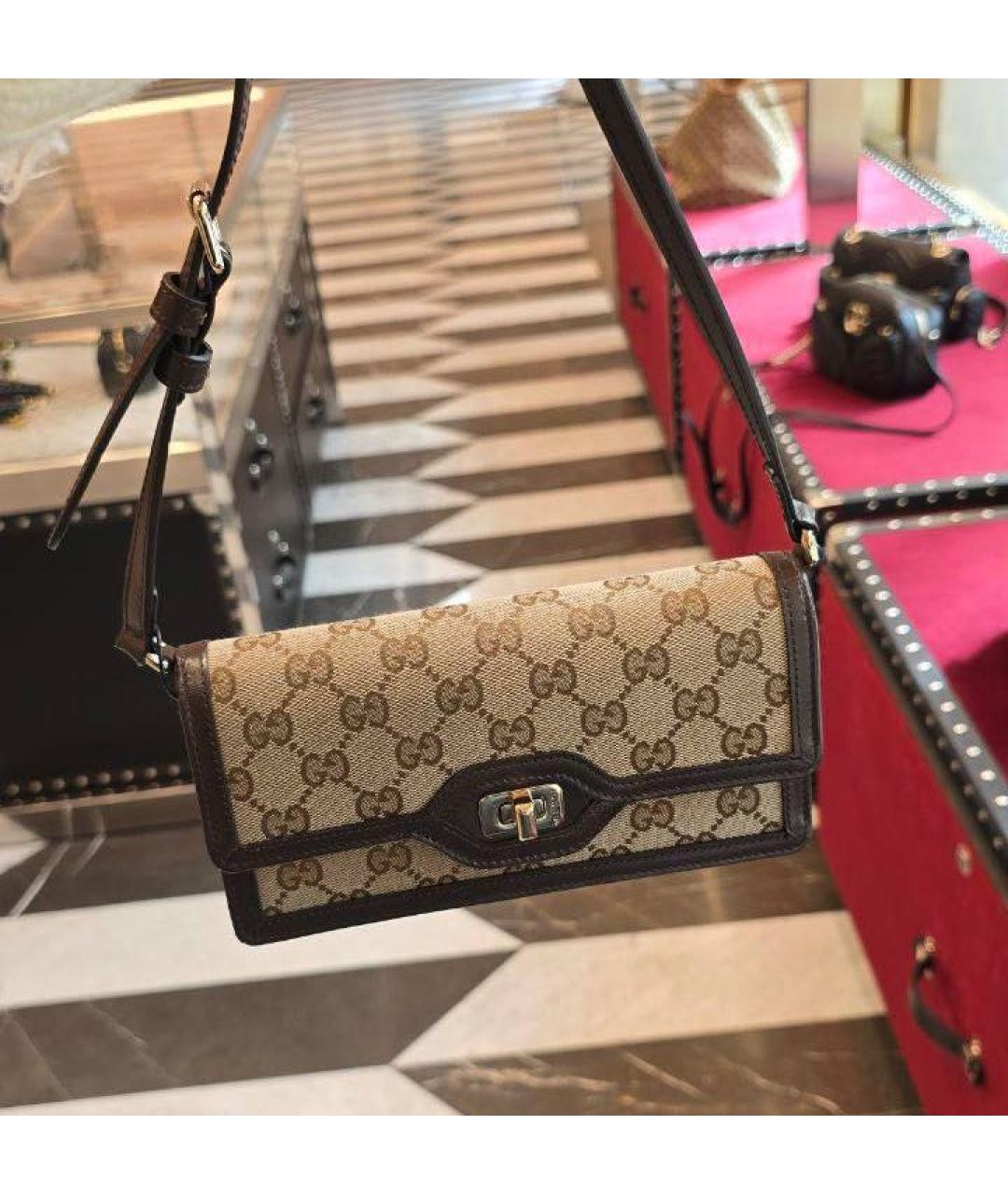 GUCCI Коричневая кожаная сумка с короткими ручками, фото 3