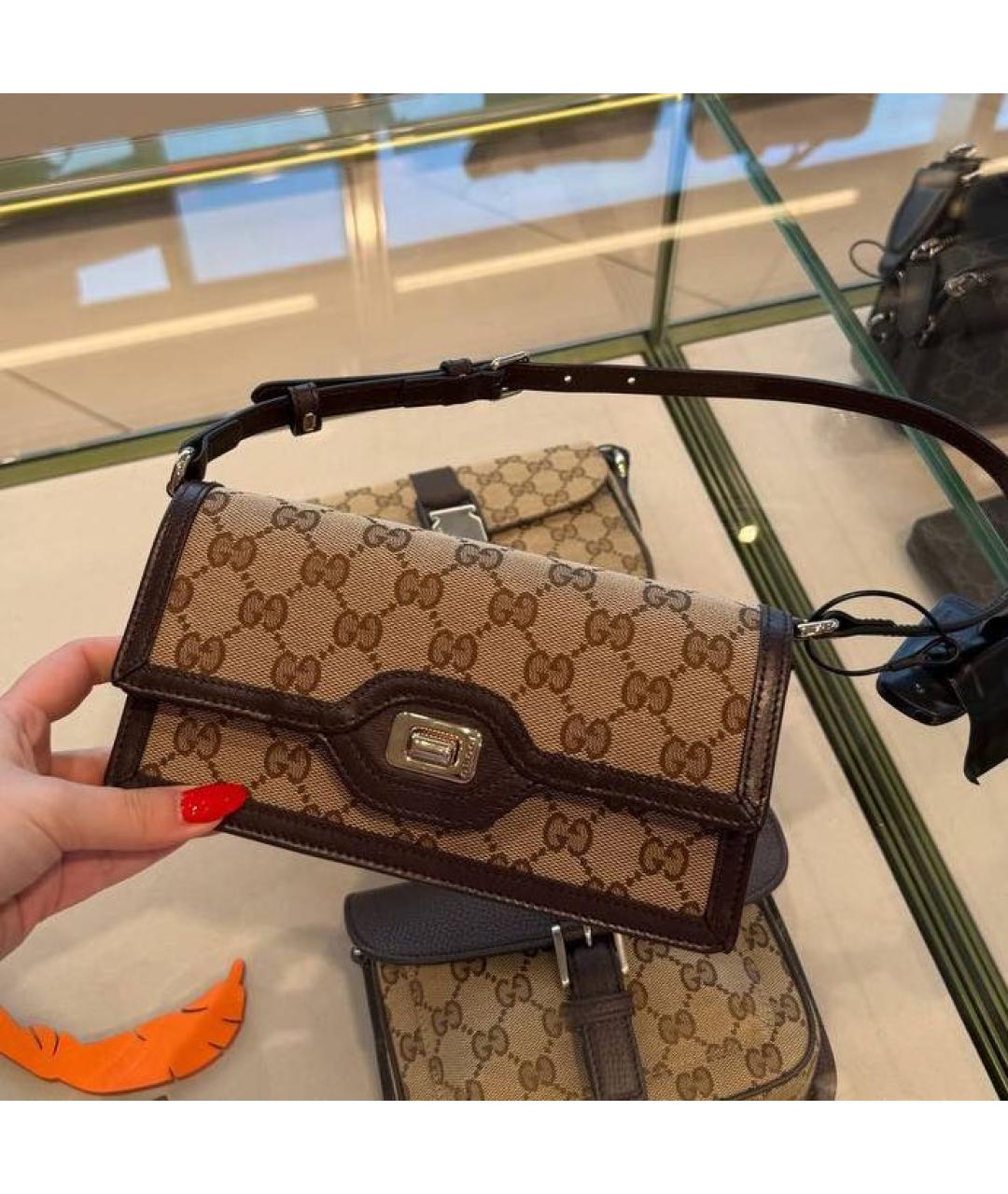 GUCCI Коричневая кожаная сумка с короткими ручками, фото 5