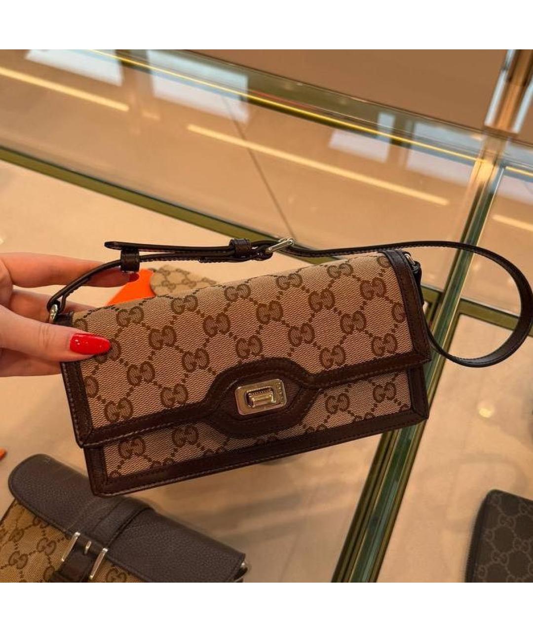 GUCCI Коричневая кожаная сумка с короткими ручками, фото 2