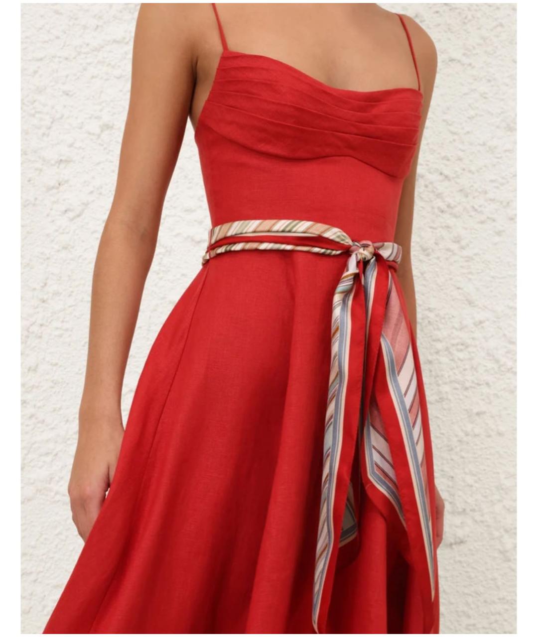 ZIMMERMANN Красное льняное коктейльное платье, фото 7