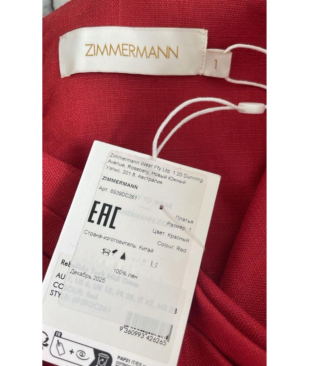 ZIMMERMANN Красное льняное коктейльное платье, фото 3