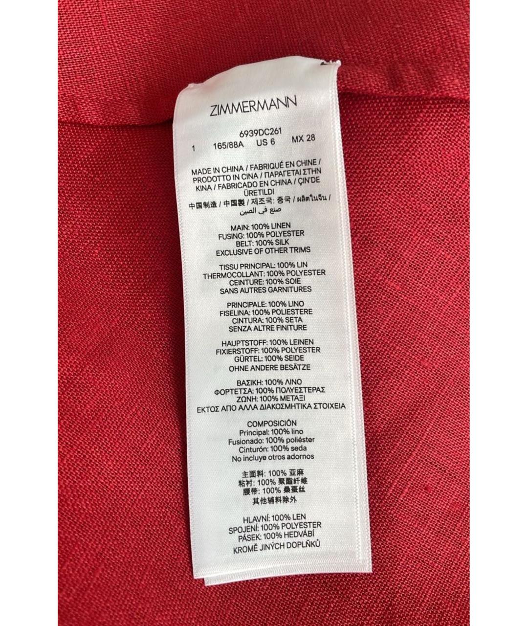 ZIMMERMANN Красное льняное коктейльное платье, фото 6
