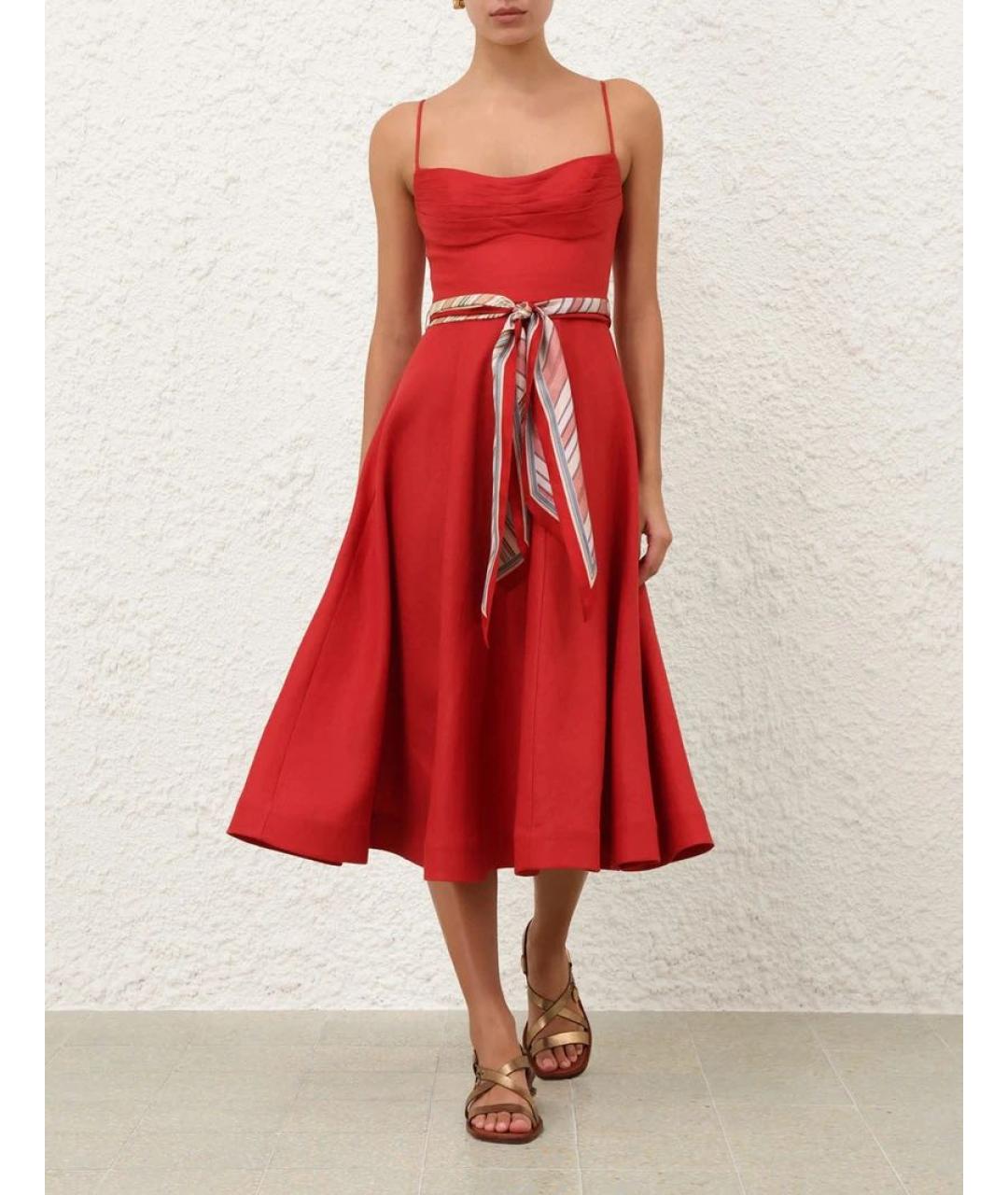 ZIMMERMANN Красное льняное коктейльное платье, фото 4