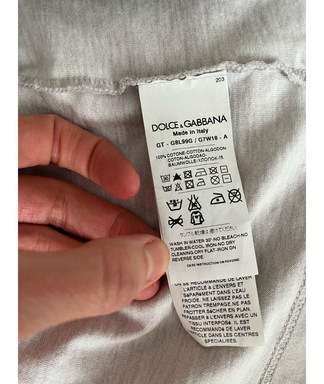 DOLCE&GABBANA Серая хлопковая футболка, фото 3