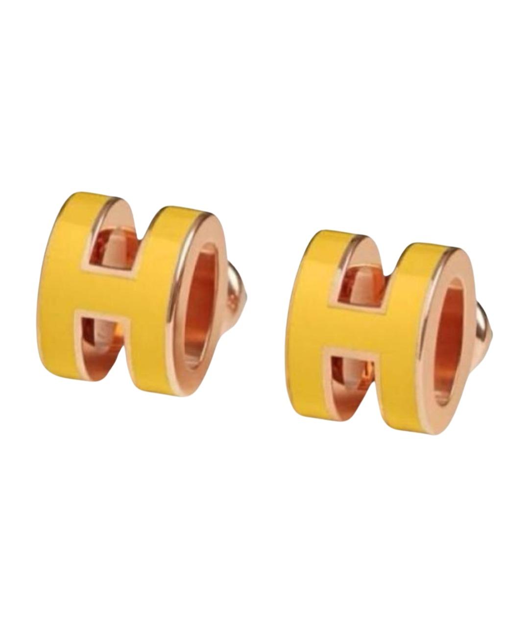 HERMES Желтые металлические серьги, фото 1