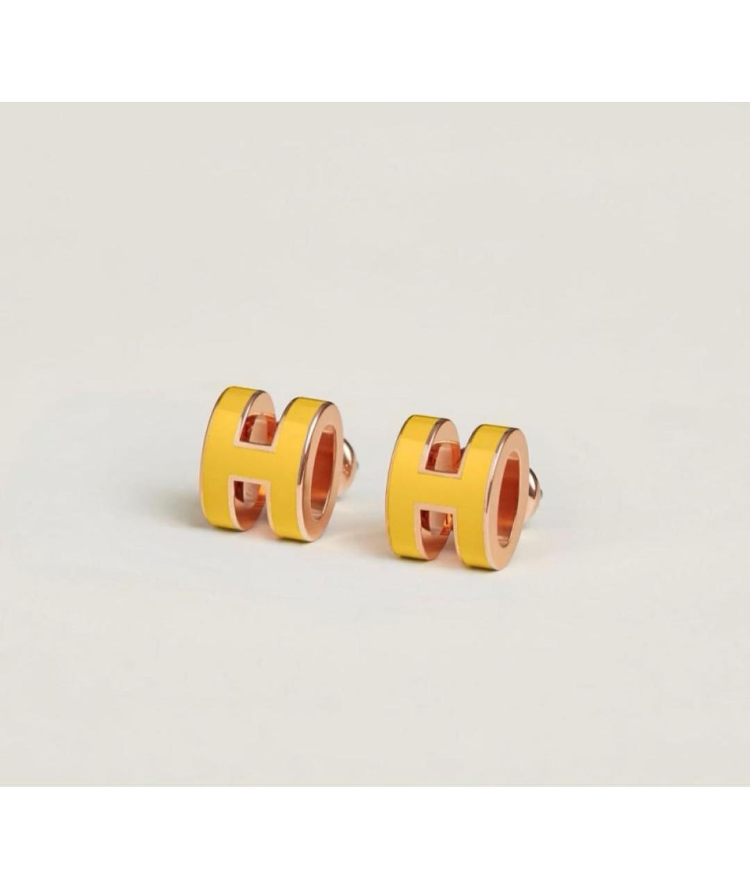 HERMES Желтые металлические серьги, фото 3