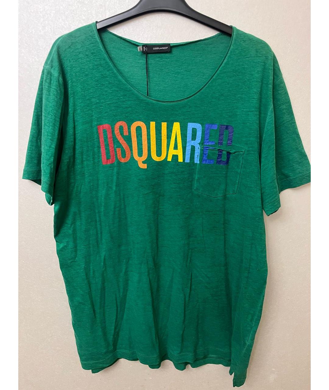 DSQUARED2 Зеленая хлопко-леновая футболка, фото 5