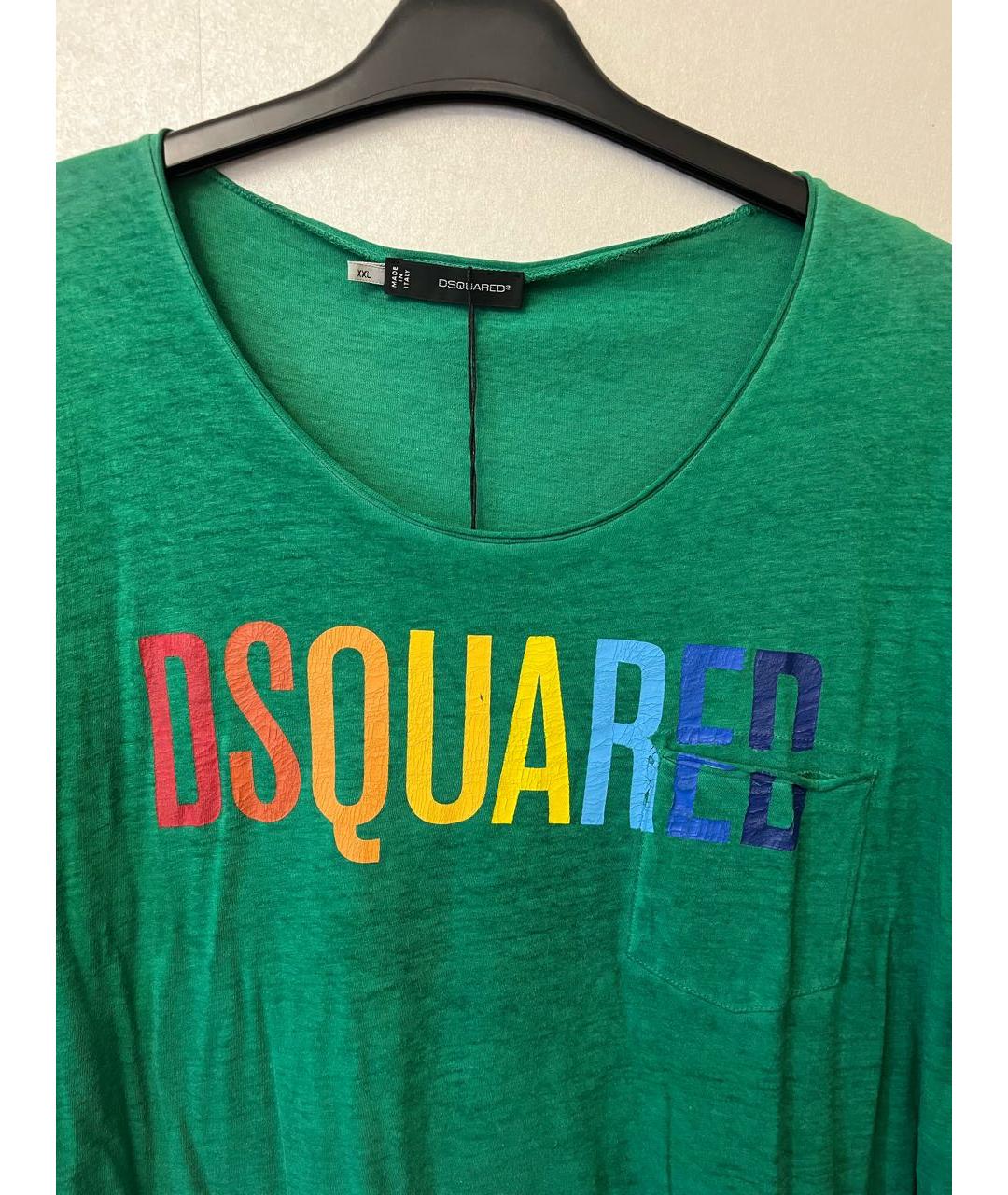 DSQUARED2 Зеленая хлопко-леновая футболка, фото 6