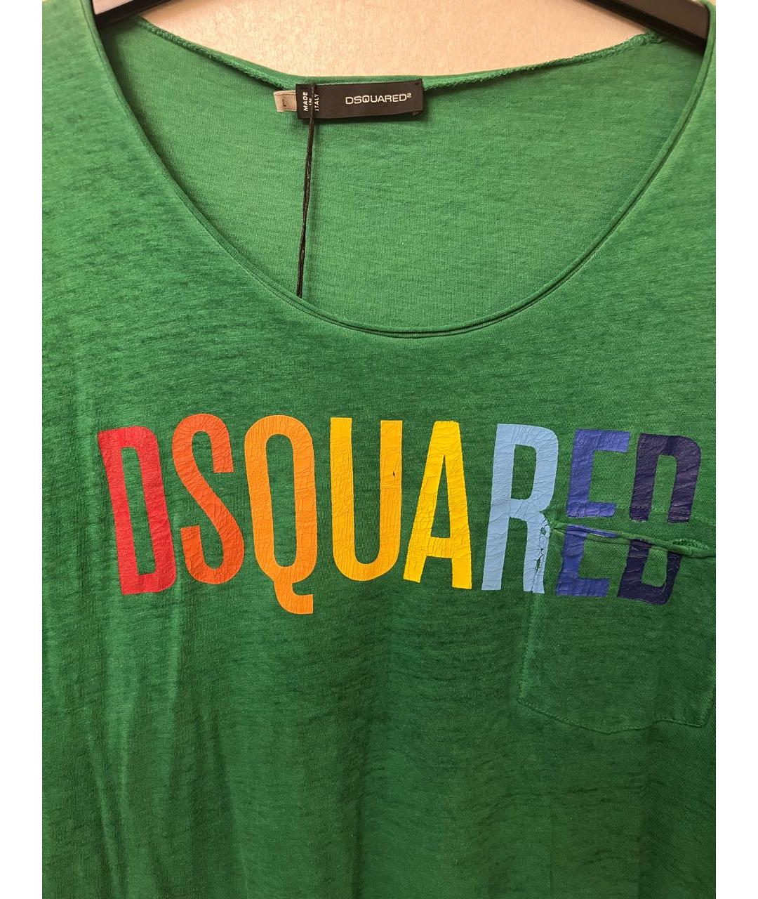 DSQUARED2 Зеленая хлопко-леновая футболка, фото 4