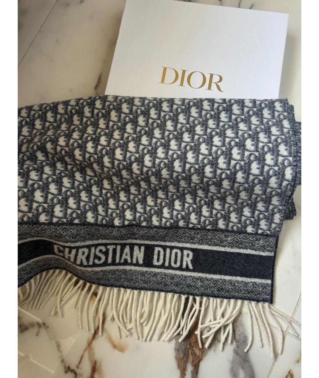 CHRISTIAN DIOR Темно-синий шерстяной шарф, фото 3