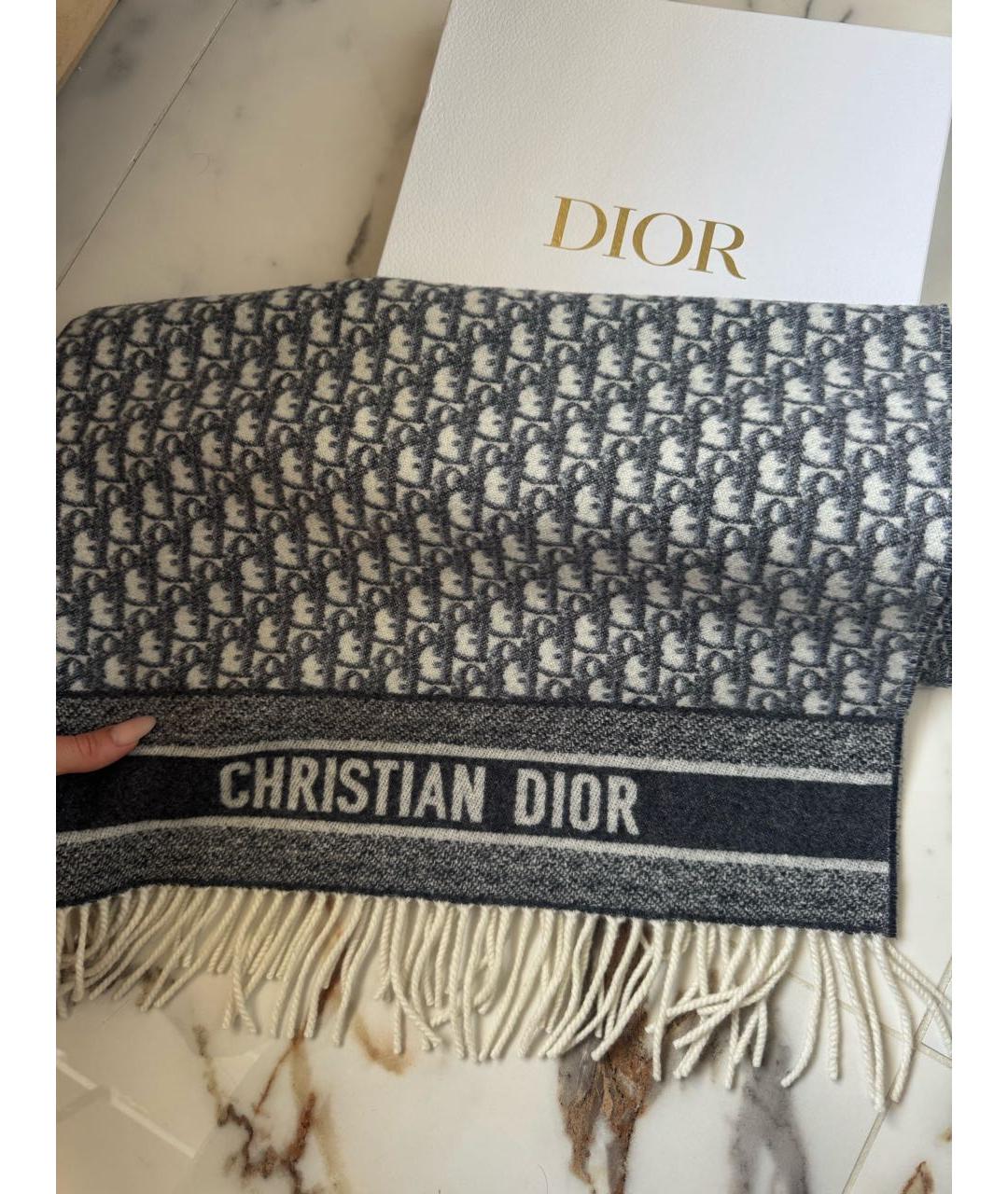 CHRISTIAN DIOR Темно-синий шерстяной шарф, фото 4