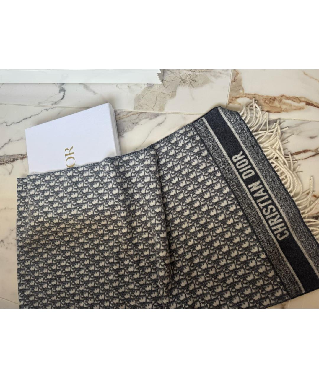 CHRISTIAN DIOR Темно-синий шерстяной шарф, фото 2