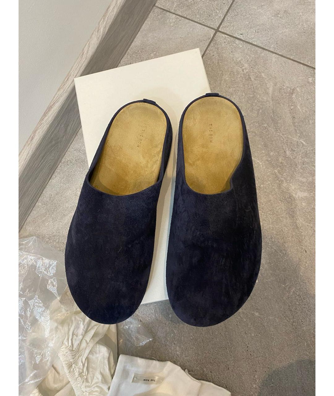 THE ROW Темно-синие кожаные мюли, фото 2