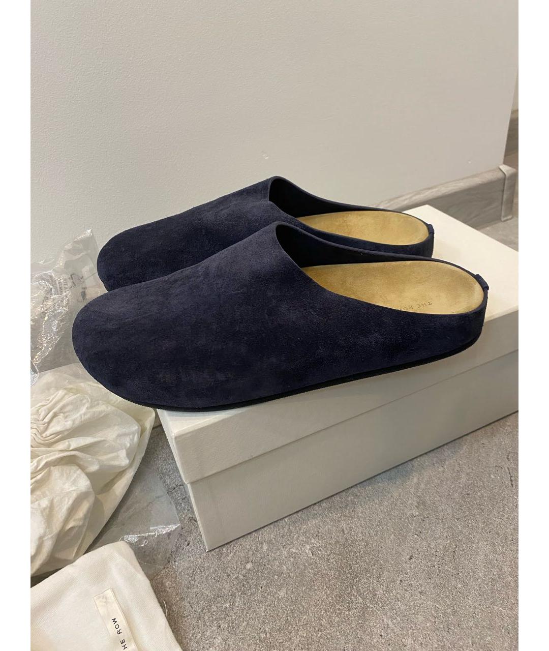 THE ROW Темно-синие кожаные мюли, фото 6