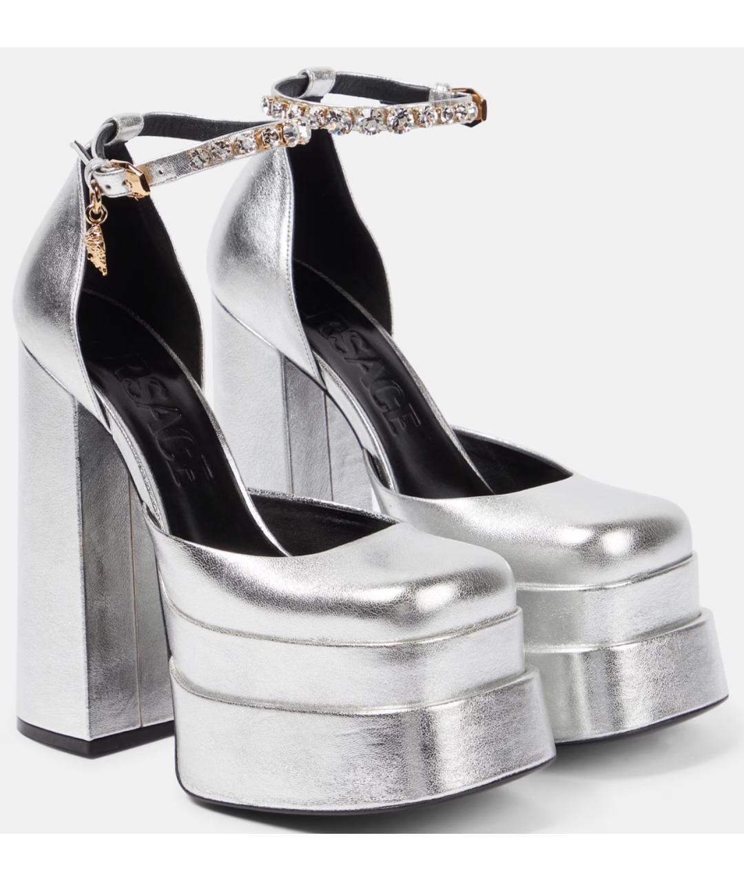 VERSACE Серебряные кожаные туфли, фото 4