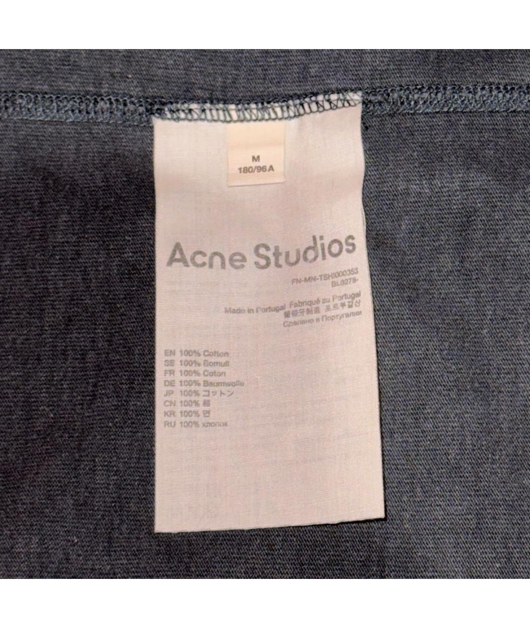 ACNE STUDIOS Темно-синяя хлопковая футболка, фото 4