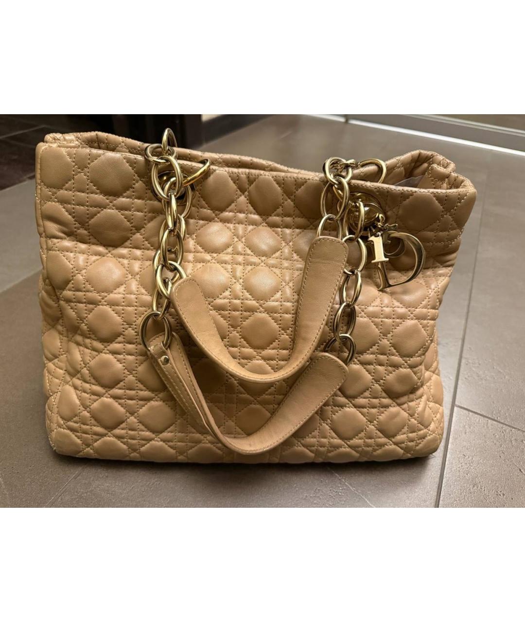 CHRISTIAN DIOR Бежевая кожаная сумка тоут, фото 8