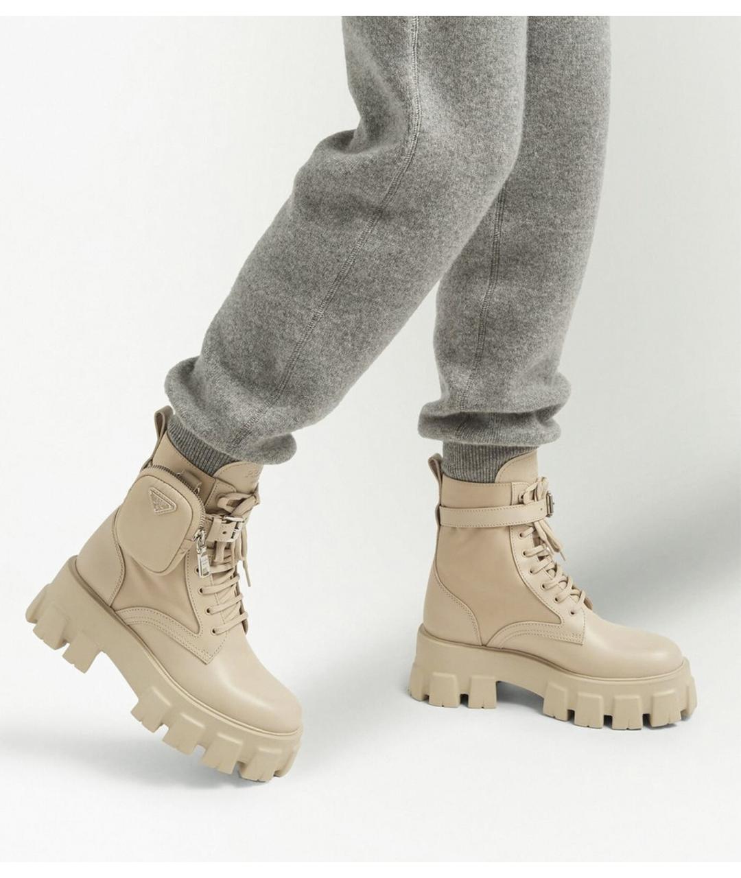 PRADA Бежевые кожаные ботинки, фото 7