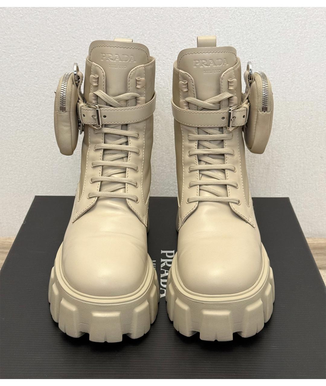 PRADA Бежевые кожаные ботинки, фото 3