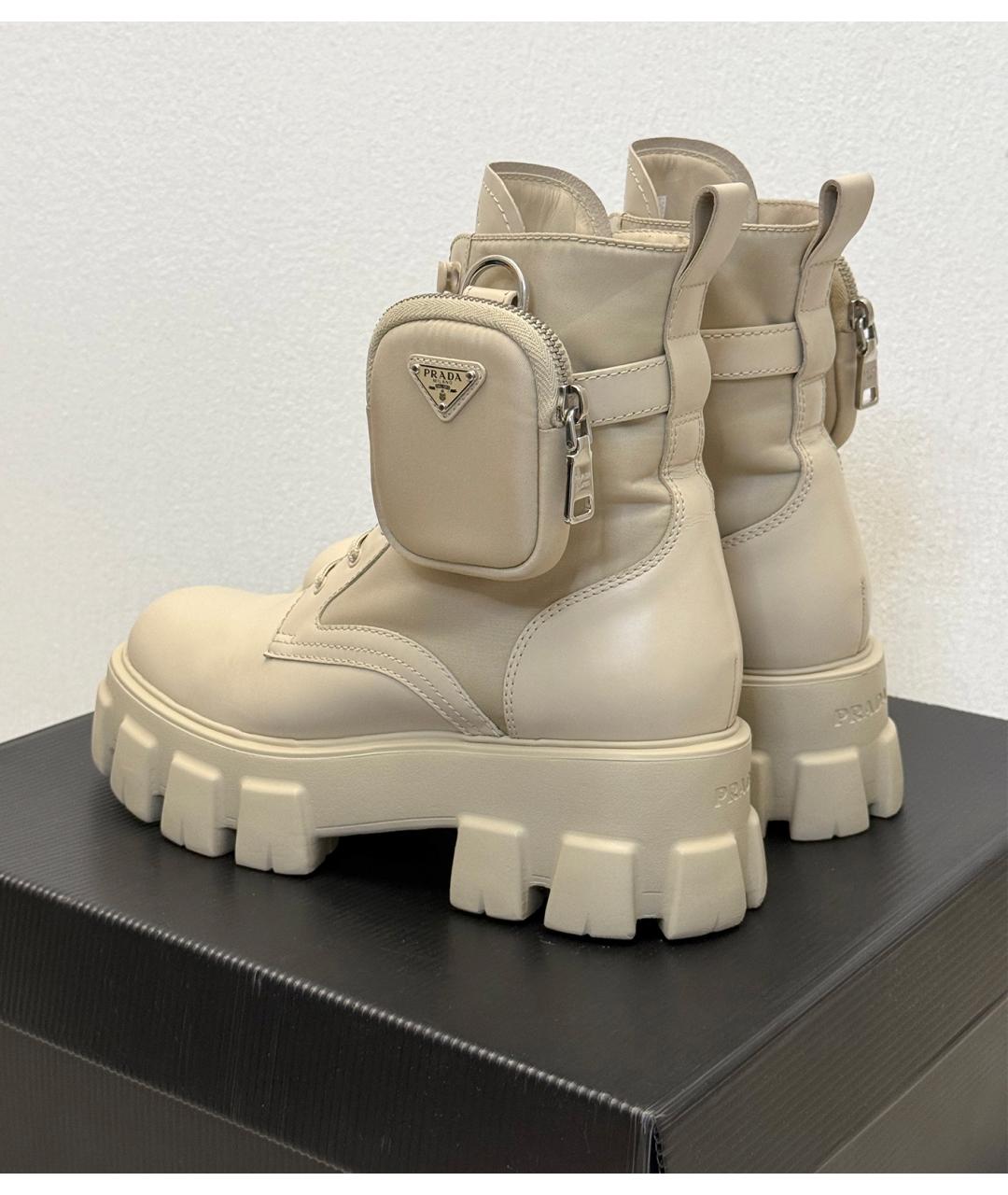 PRADA Бежевые кожаные ботинки, фото 6