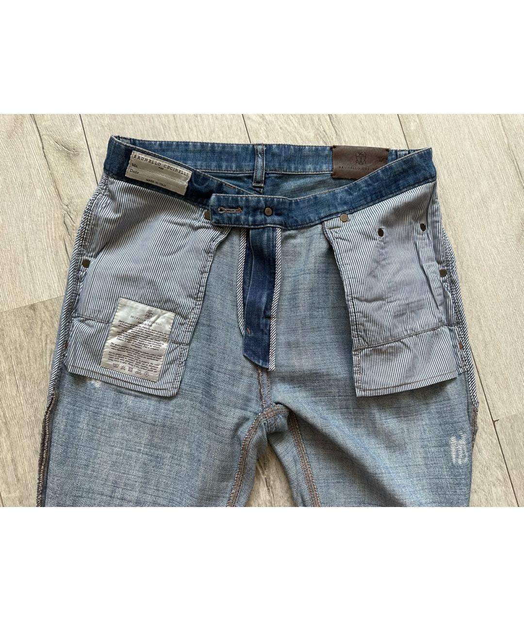 BRUNELLO CUCINELLI Голубые хлопковые прямые джинсы, фото 3