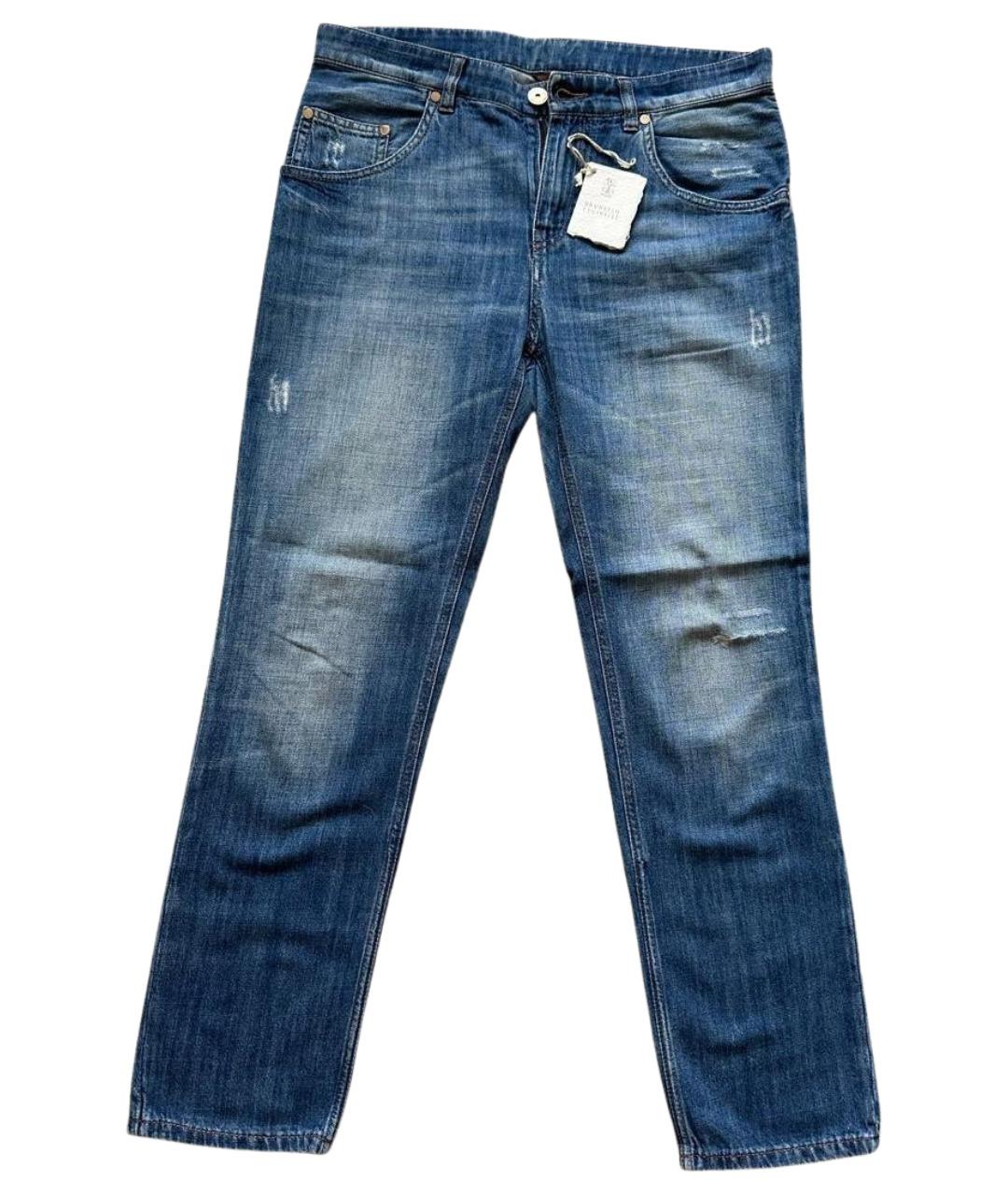 BRUNELLO CUCINELLI Голубые хлопковые прямые джинсы, фото 1