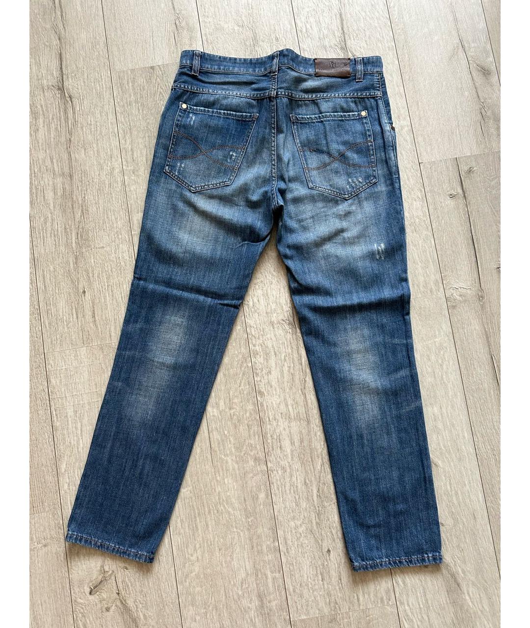 BRUNELLO CUCINELLI Голубые хлопковые прямые джинсы, фото 2