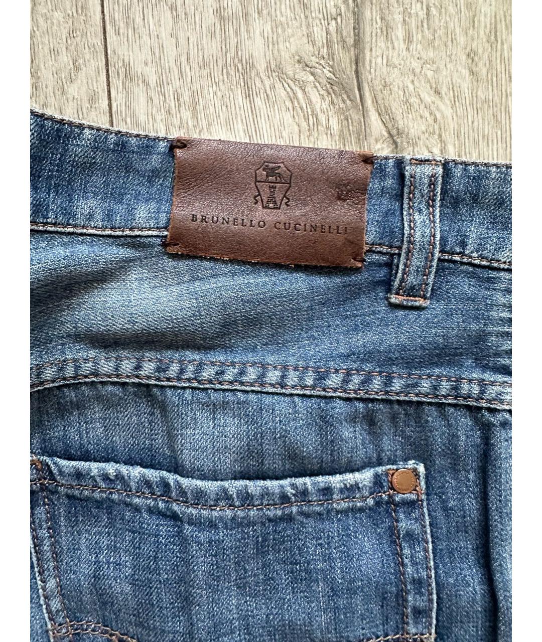 BRUNELLO CUCINELLI Голубые хлопковые прямые джинсы, фото 5