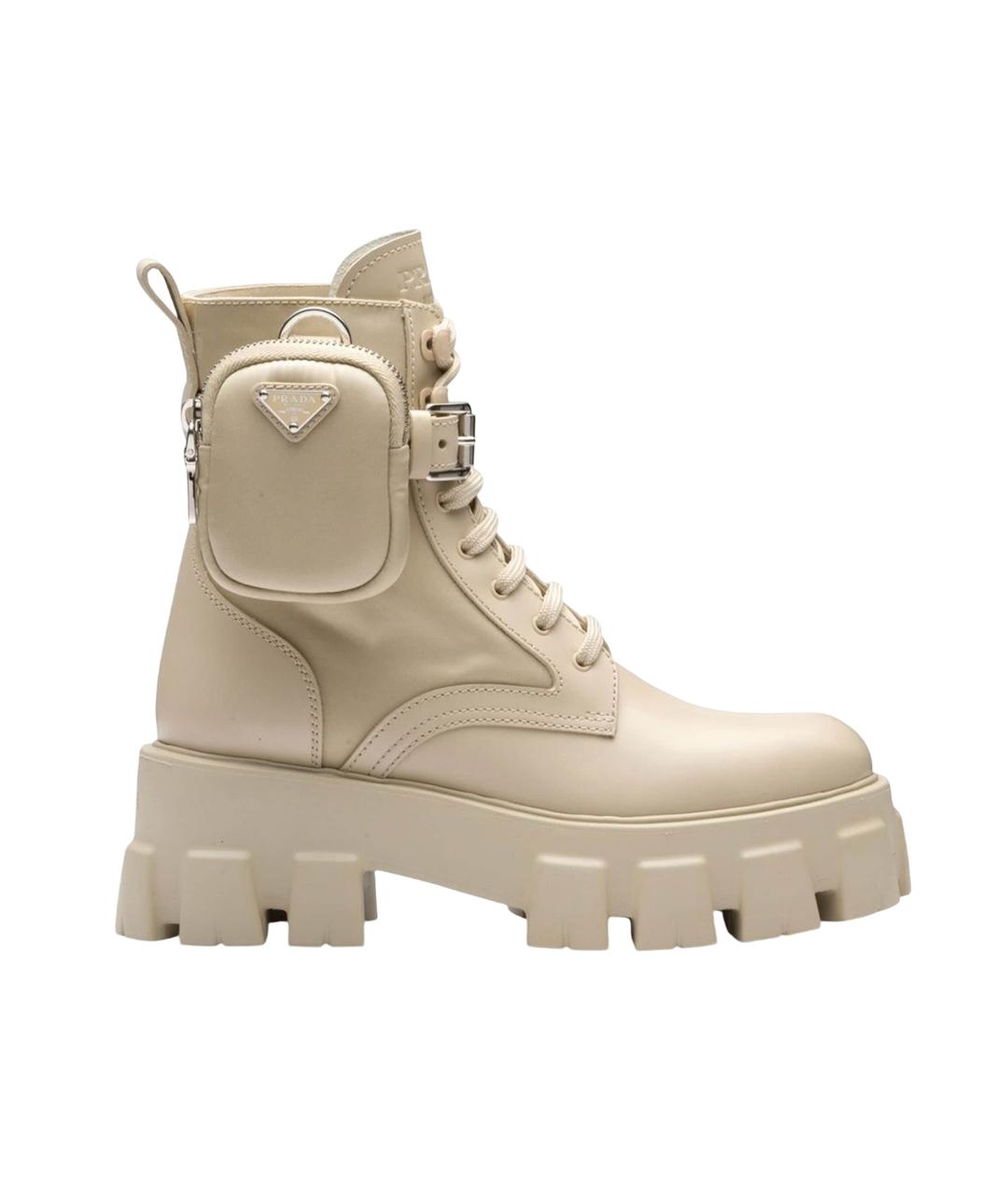 PRADA Бежевые кожаные высокие ботинки, фото 10