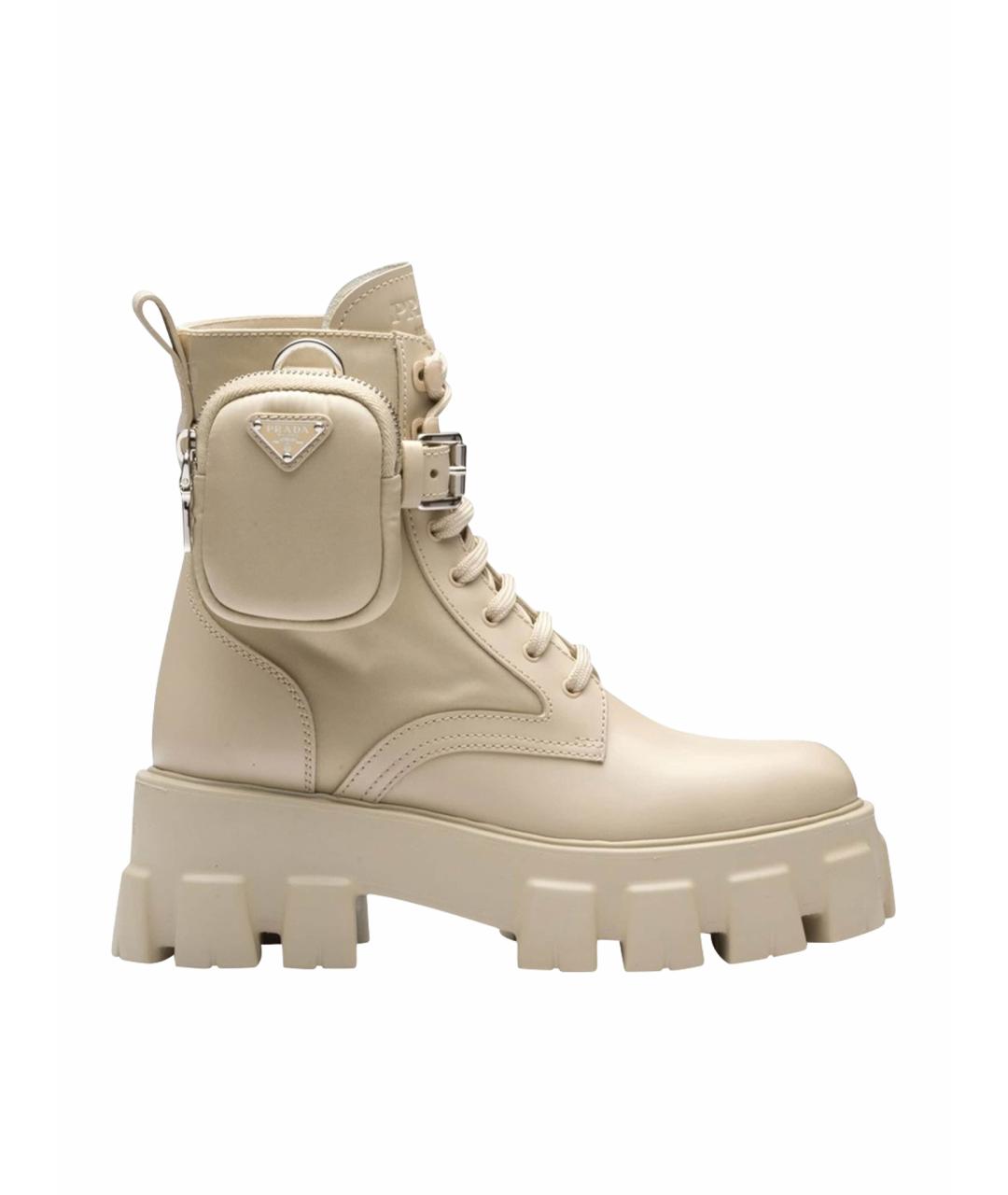 PRADA Бежевые кожаные высокие ботинки, фото 1