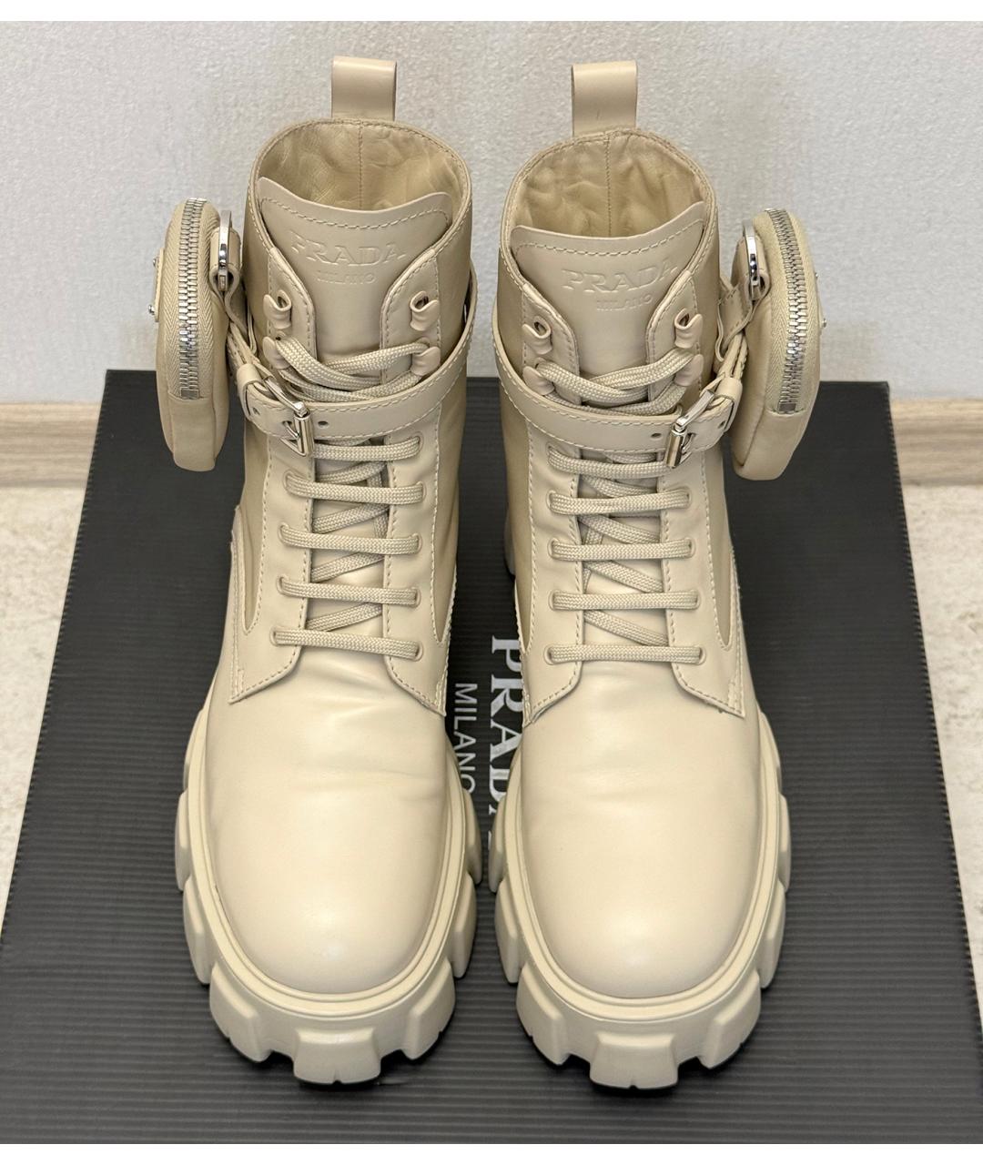 PRADA Бежевые кожаные высокие ботинки, фото 8