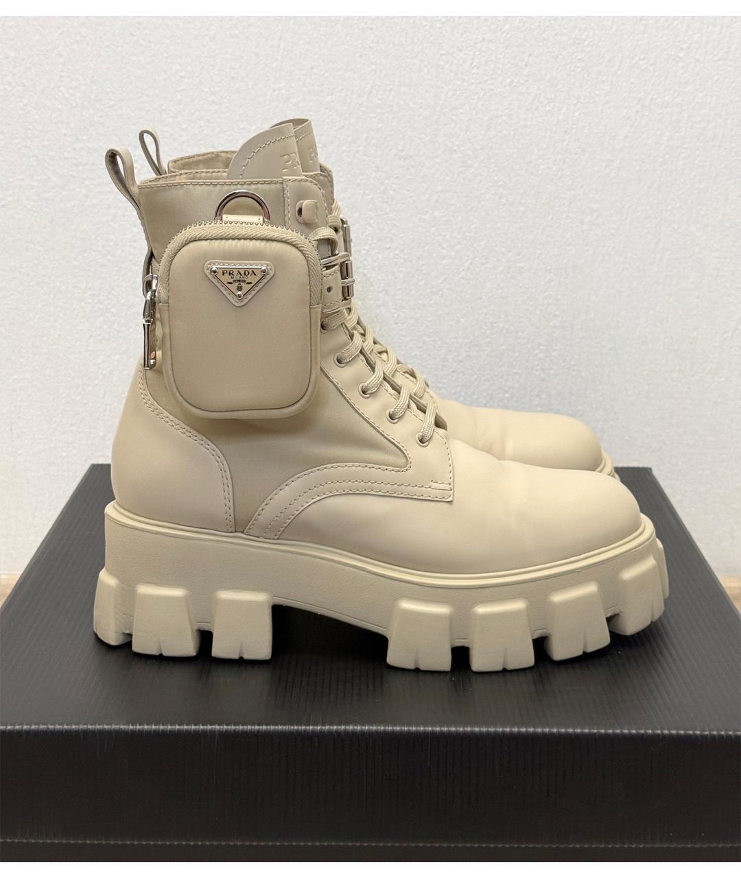 PRADA Бежевые кожаные высокие ботинки, фото 4