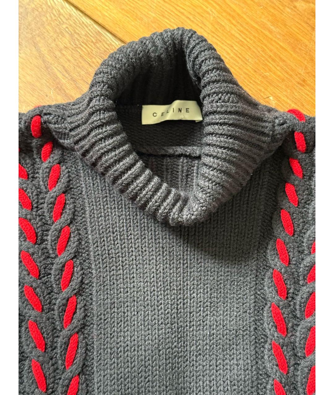 CELINE Темно-синий шерстяной джемпер / свитер, фото 4