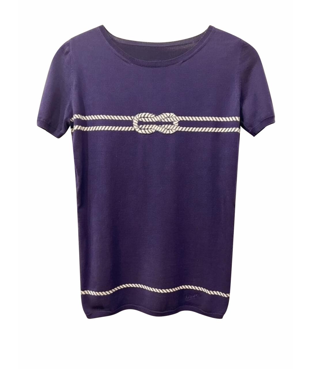 GUCCI Темно-синяя шерстяная футболка, фото 1