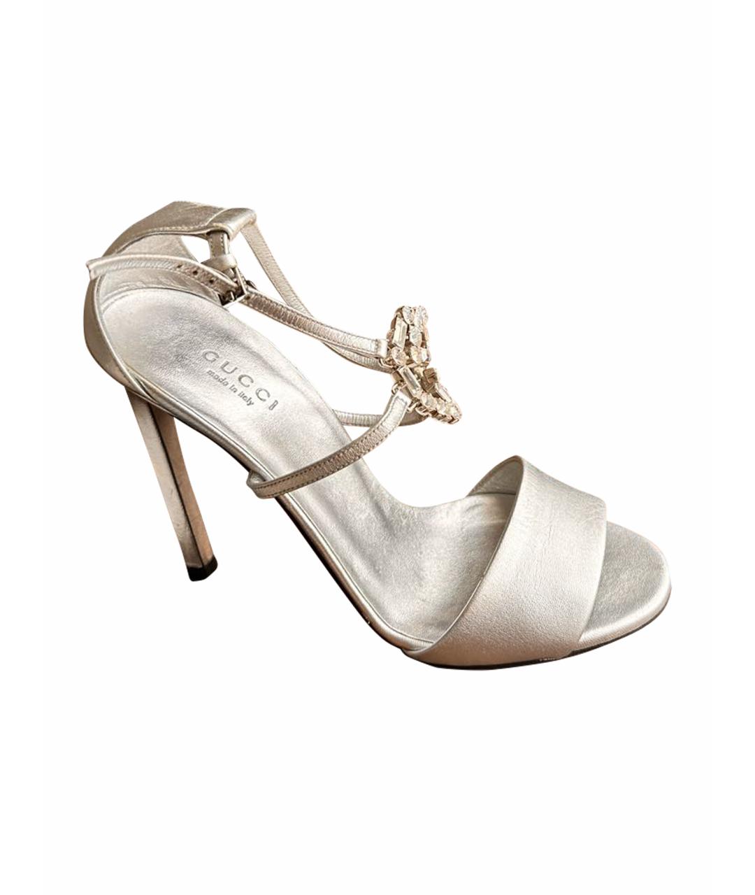 GUCCI Серебряные кожаные босоножки, фото 1