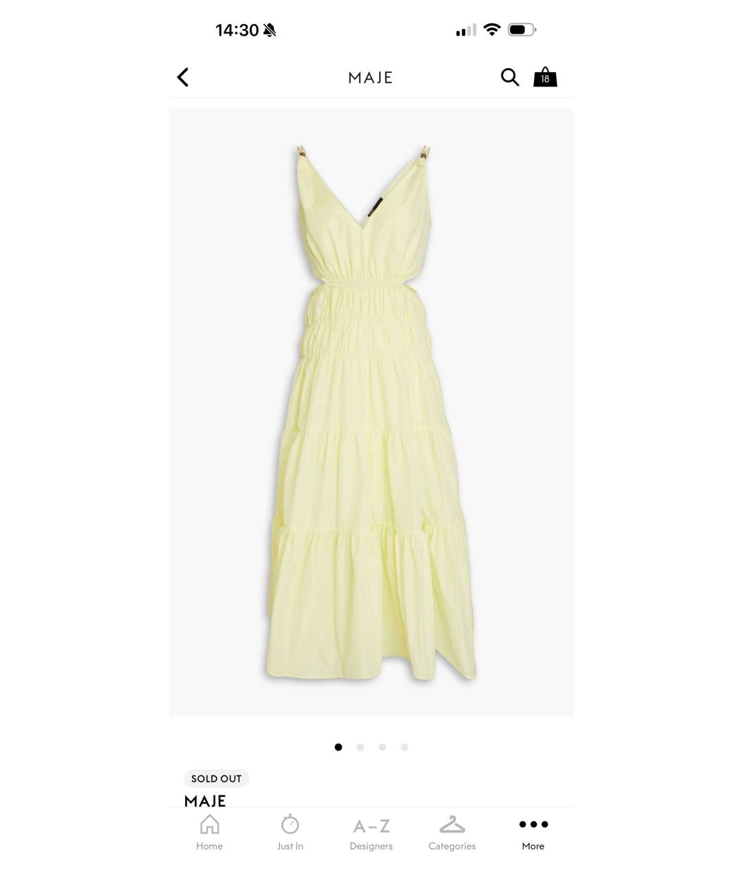 MAJE Желтое хлопковое повседневное платье, фото 5