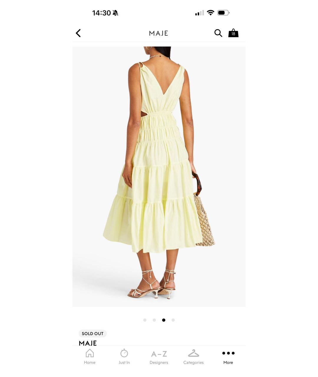 MAJE Желтое хлопковое повседневное платье, фото 3