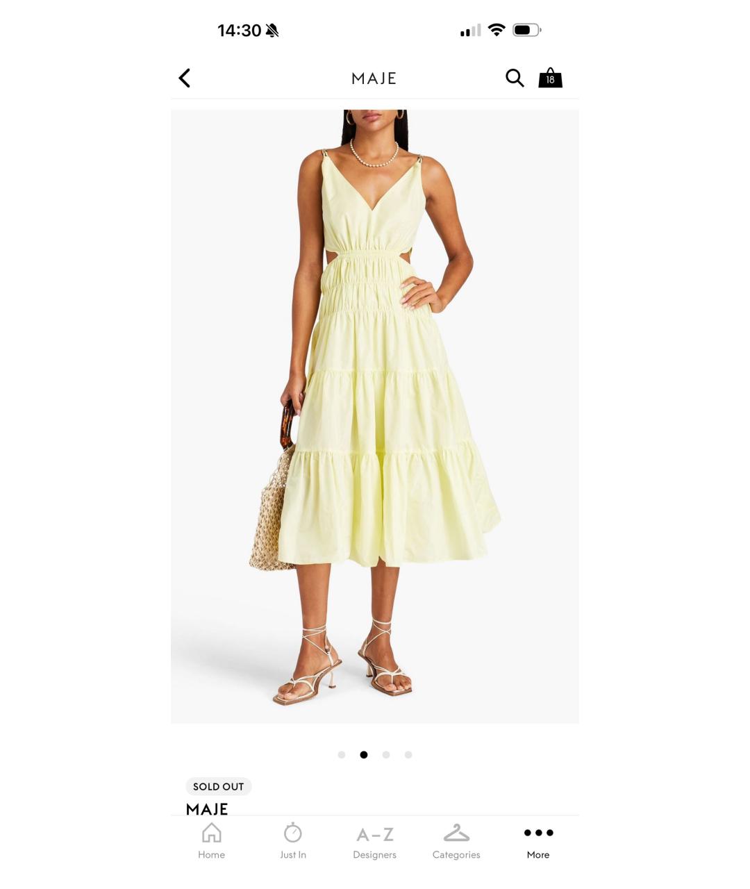 MAJE Желтое хлопковое повседневное платье, фото 2