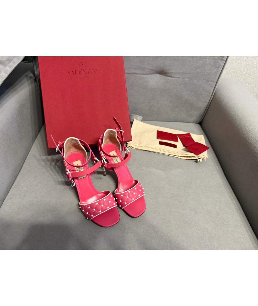 VALENTINO Розовые кожаные босоножки, фото 5