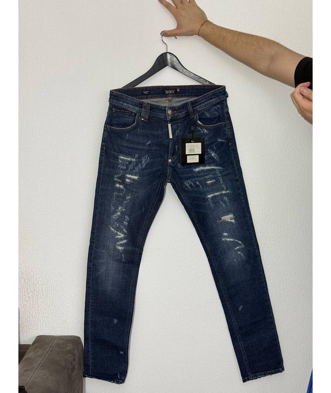 PHILIPP PLEIN Темно-синие хлопко-эластановые джинсы скинни, фото 6