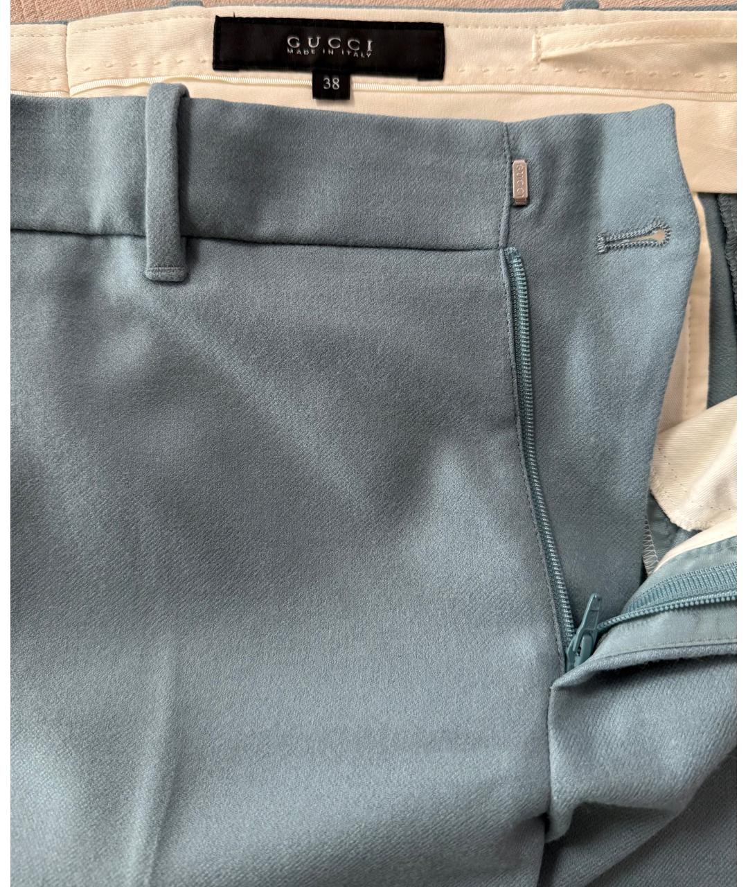 GUCCI Голубые шерстяные брюки узкие, фото 4