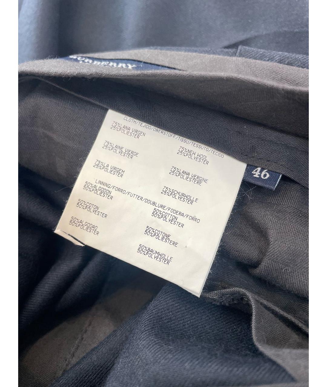 BURBERRY Темно-синие шерстяные классические брюки, фото 7