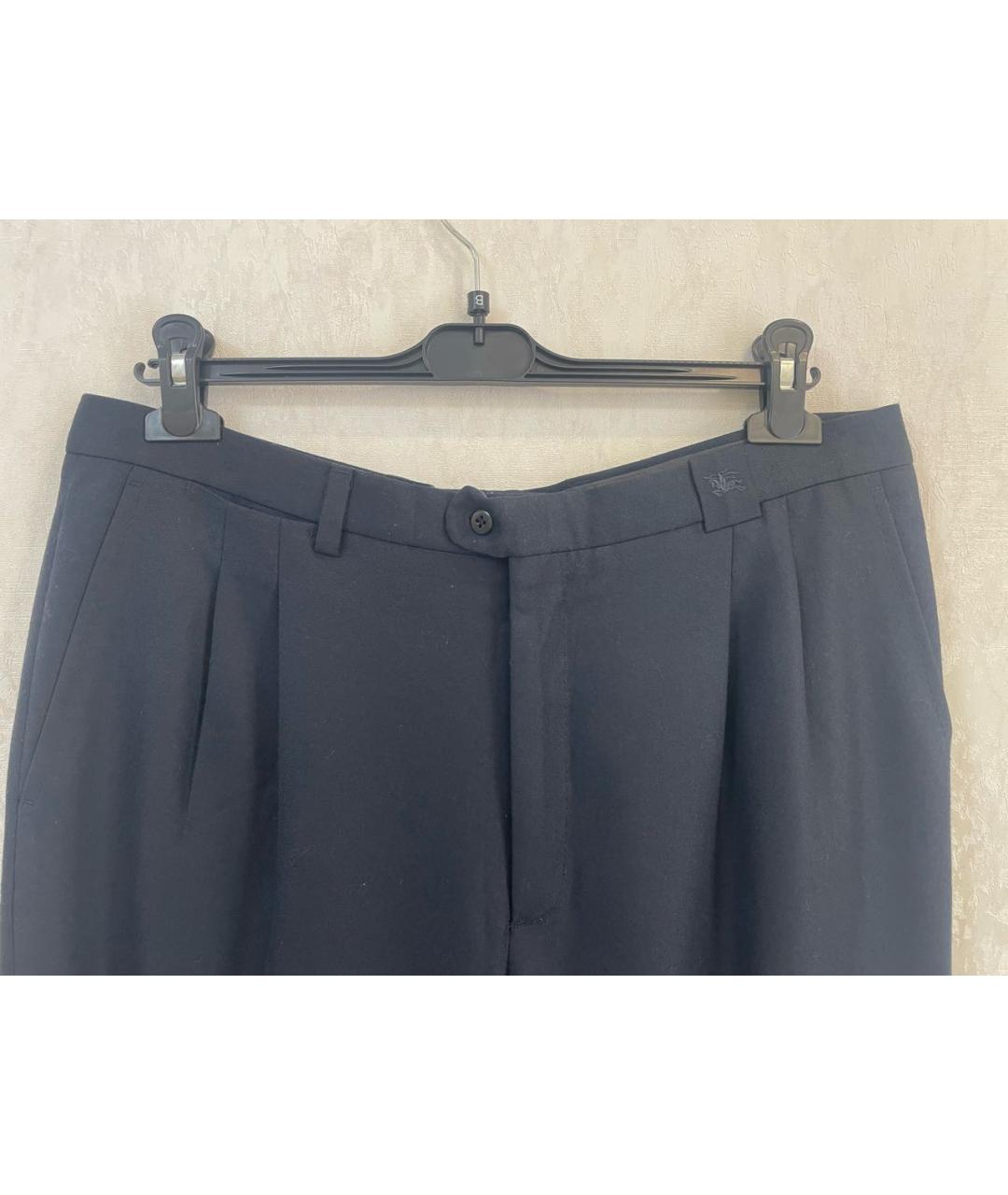 BURBERRY Темно-синие шерстяные классические брюки, фото 3