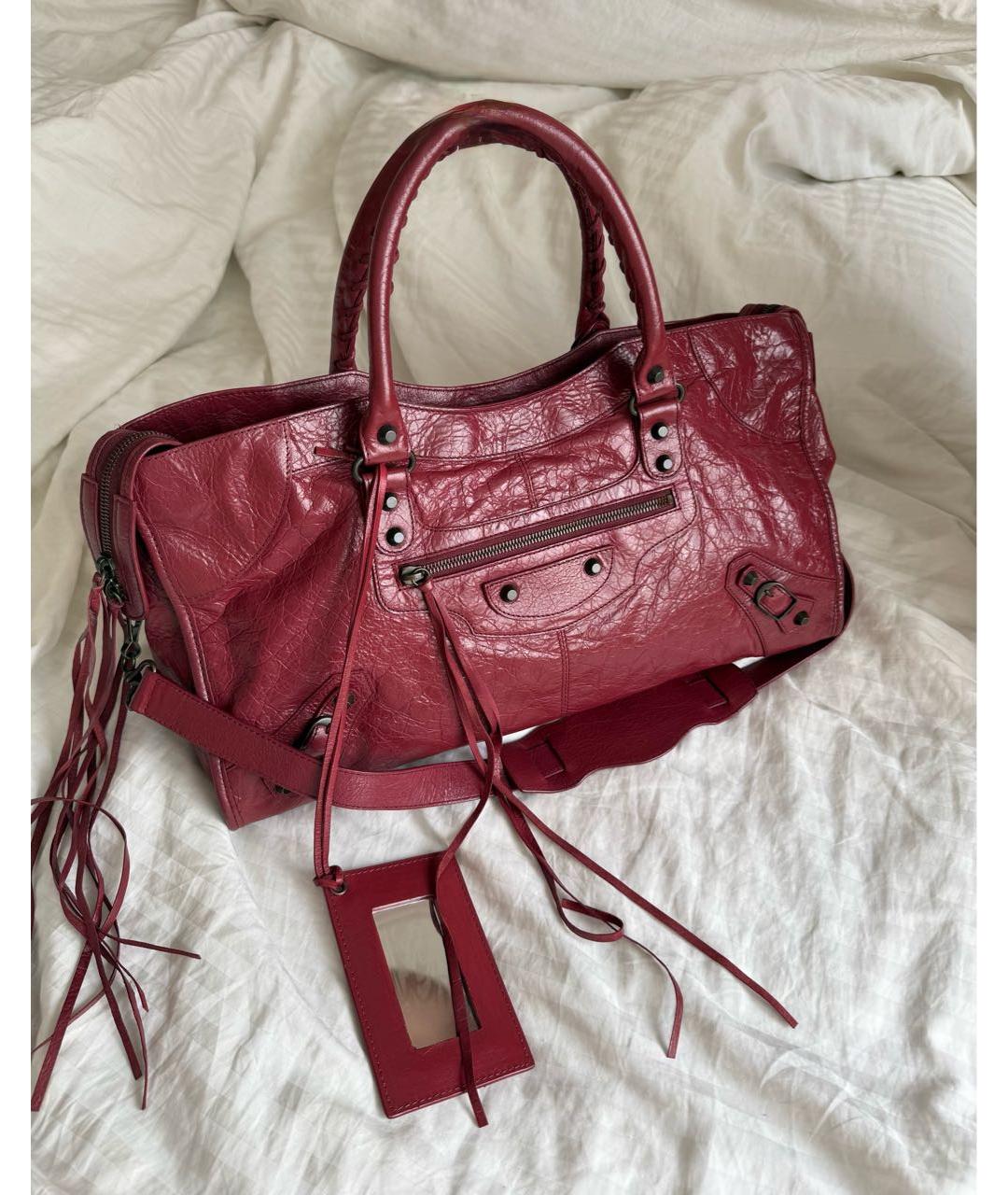 BALENCIAGA Бордовая кожаная сумка с короткими ручками, фото 8