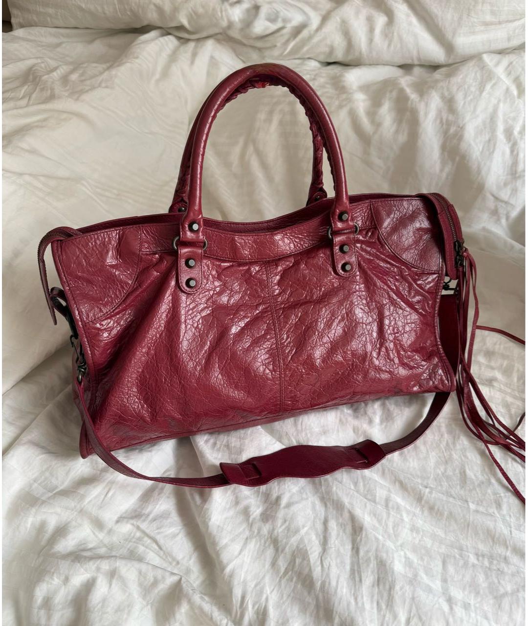 BALENCIAGA Бордовая кожаная сумка с короткими ручками, фото 2