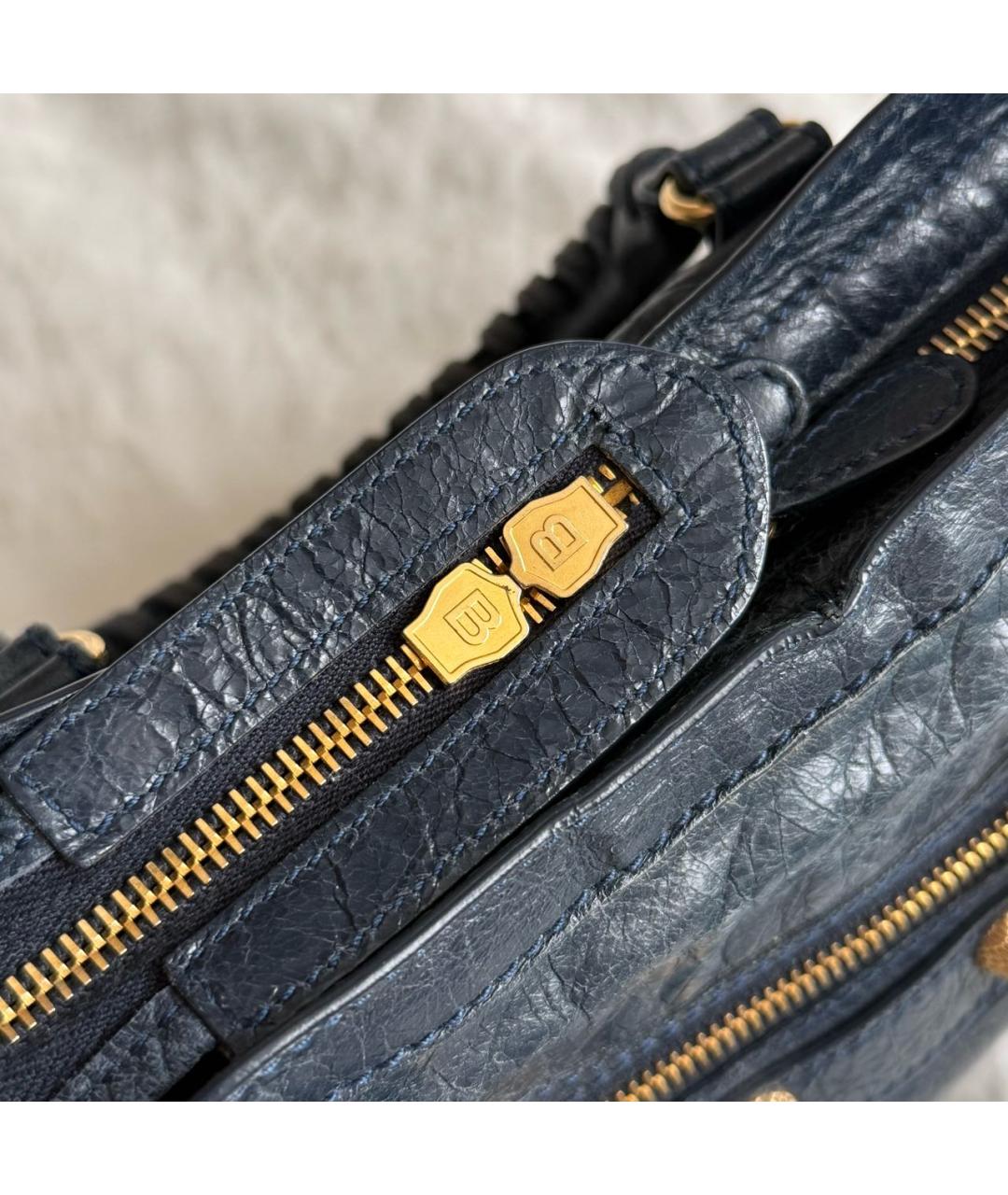 BALENCIAGA Темно-синяя кожаная сумка с короткими ручками, фото 7